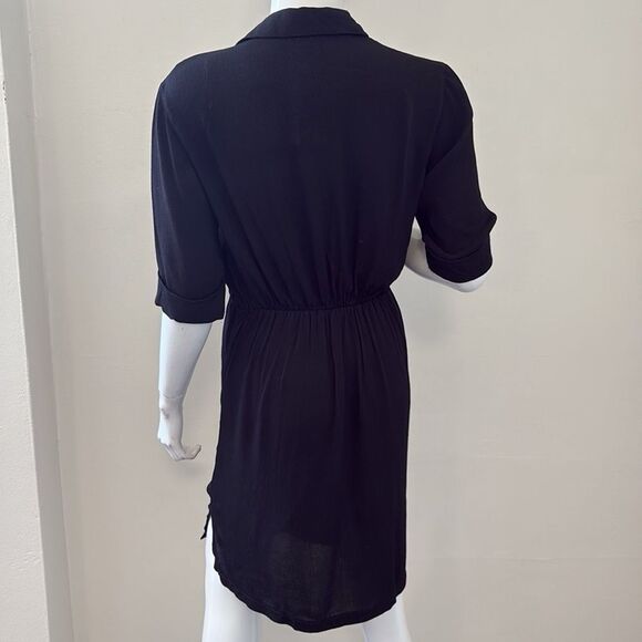 Topshop Black Twist Front Button Down Mini Shirt Dress Short Sleeves - Picture 4 of 9